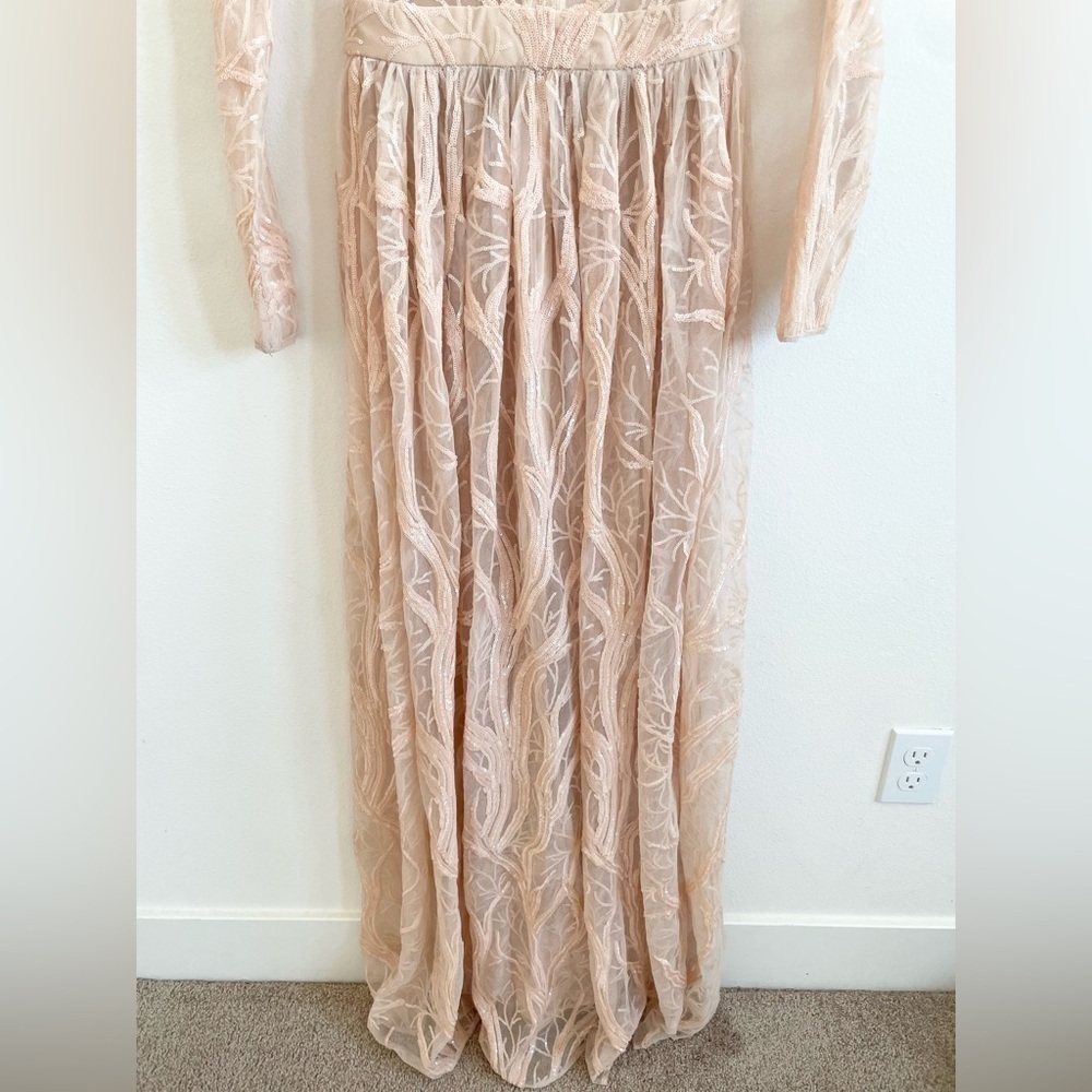 House of CB Peach pink Lucya long sleeve sequin limited edition gown S - Picture 8 of 12